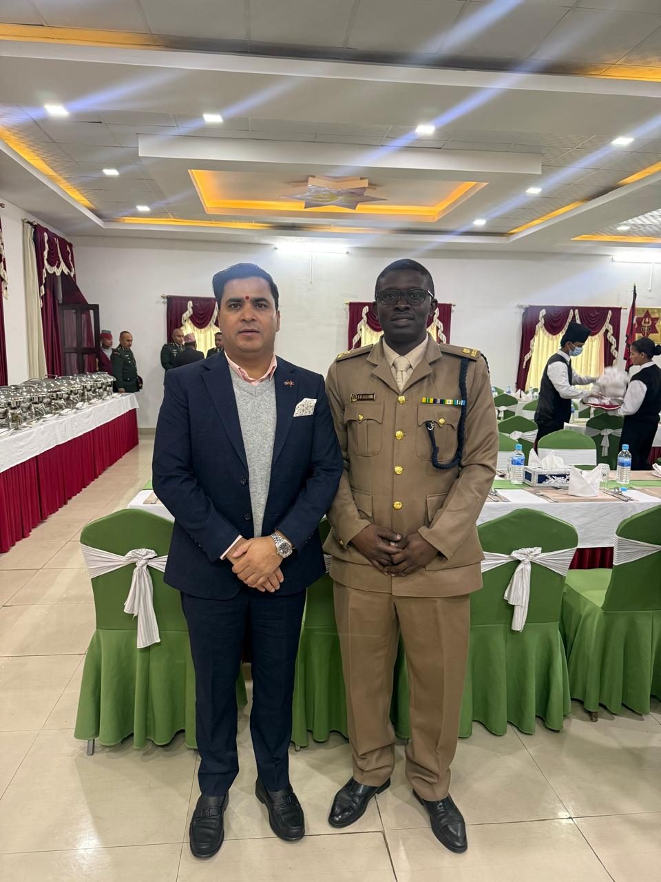 The Honorary Consul with a Kenya Army officer at the Army Command and Staff College