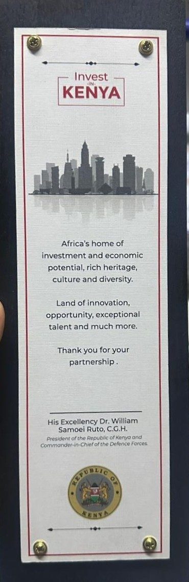 Commemorative plaque produced for Invest Kenya