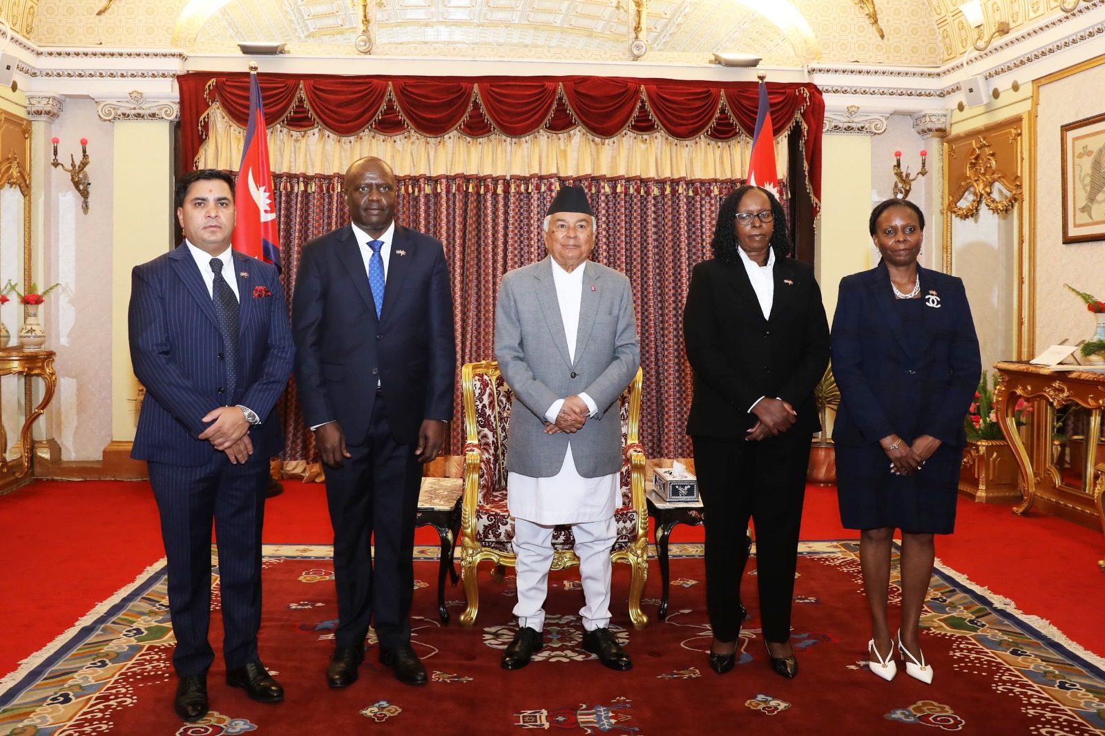 Kenya's Ambassador to Nepal presenting credentials to the President of Nepal at Sheetal Niwas, 2 June 2025
